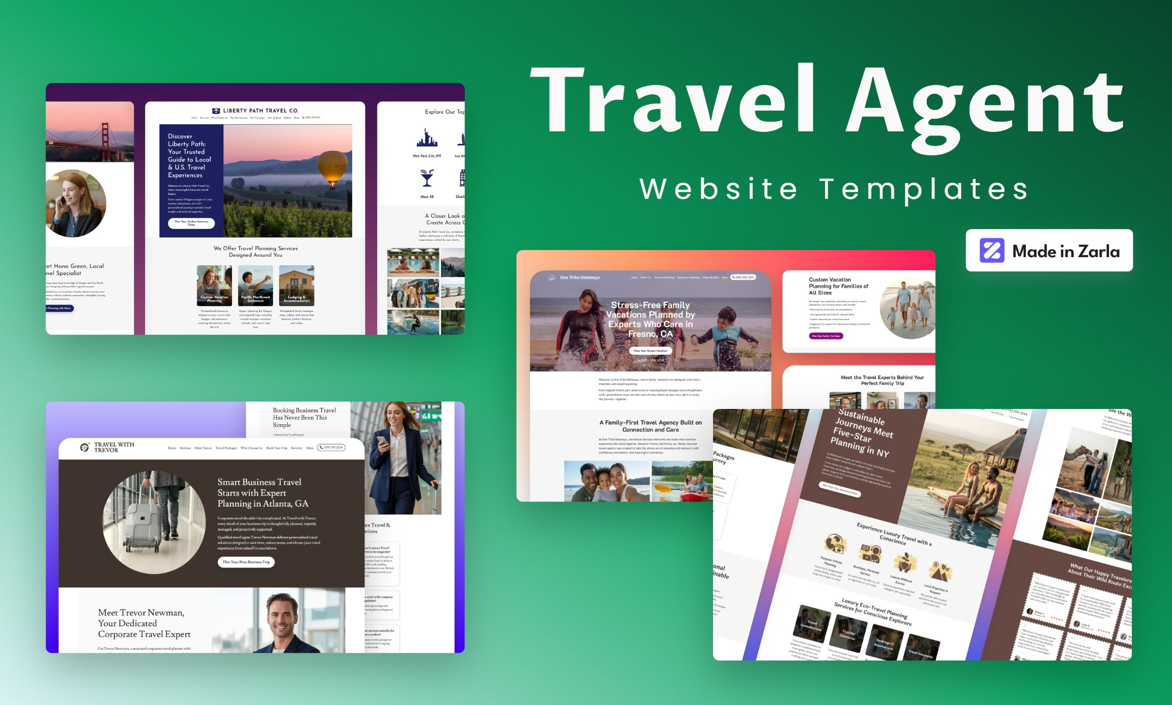 Collection of travel agent website templates made with Zarla's AI website builder