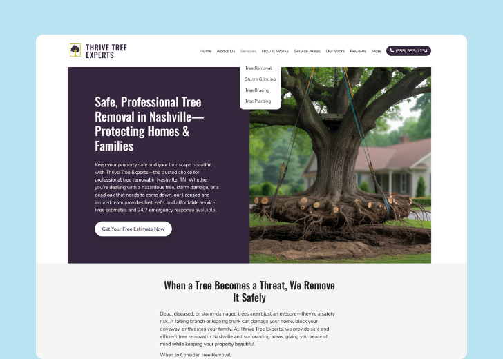 Spotless Touch landing page of a specific service titled 'Post Construction Cleaning' with a contact form on the side