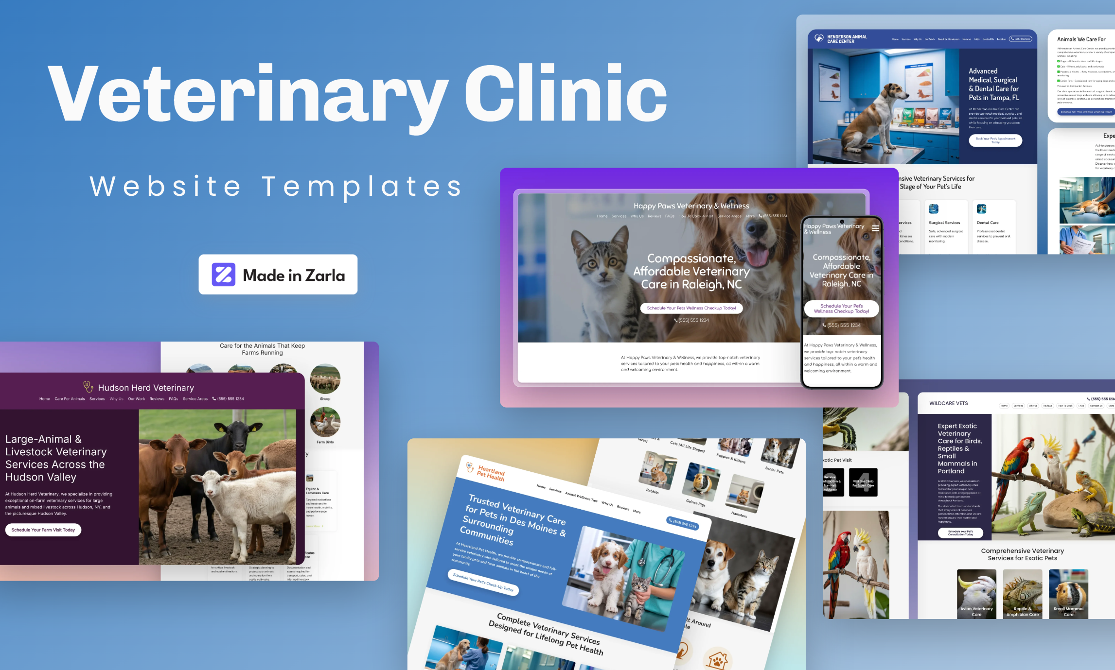 Collection of veterinary website templates created with Zarla