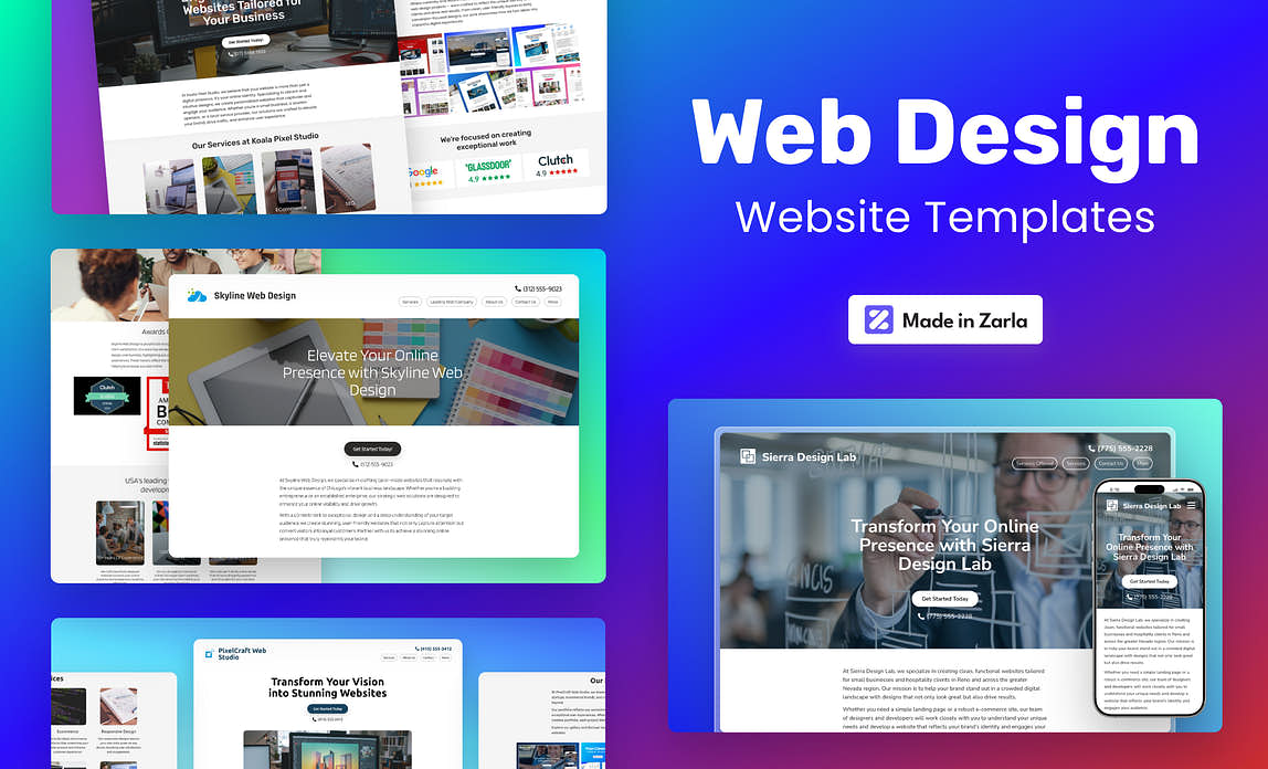 Collection of web design website templates created with Zarla