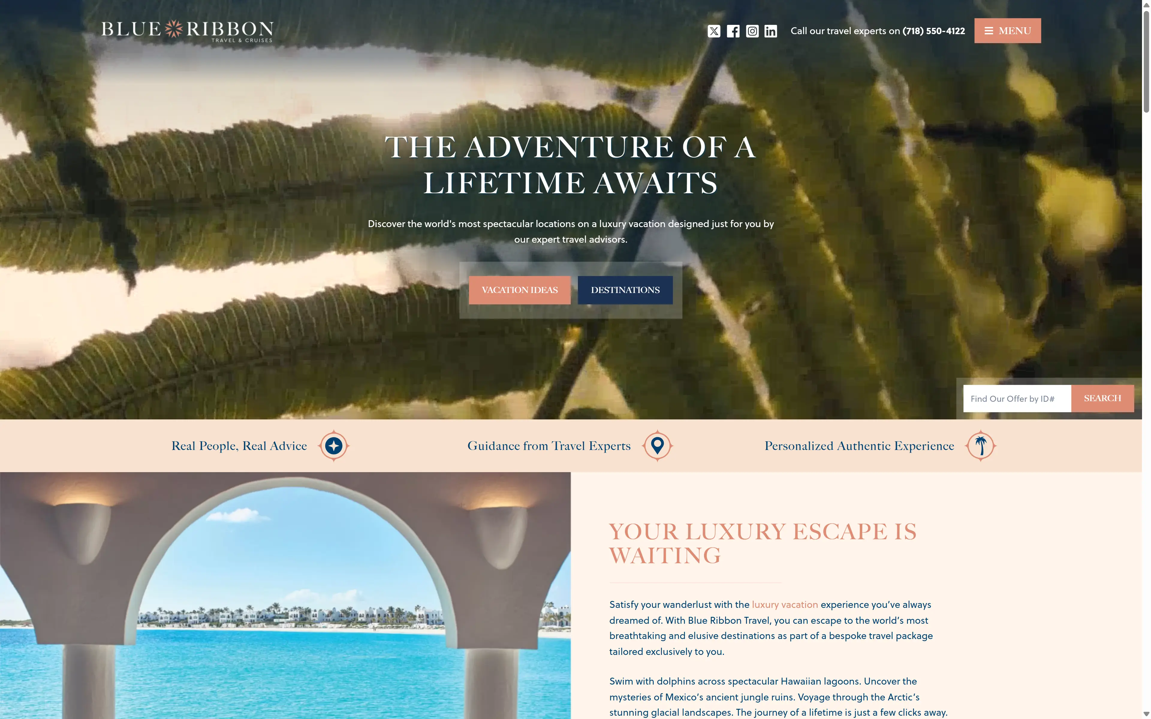 desktop screenshot of website Blue Ribbon Travel