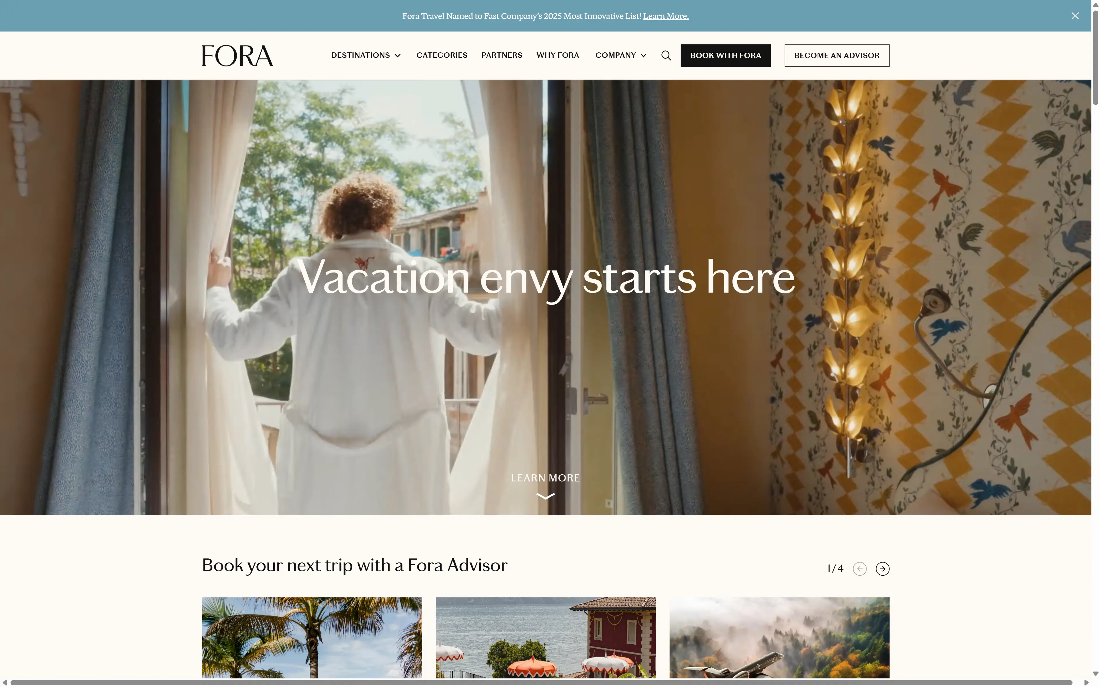 desktop screenshot of website Fora Travel