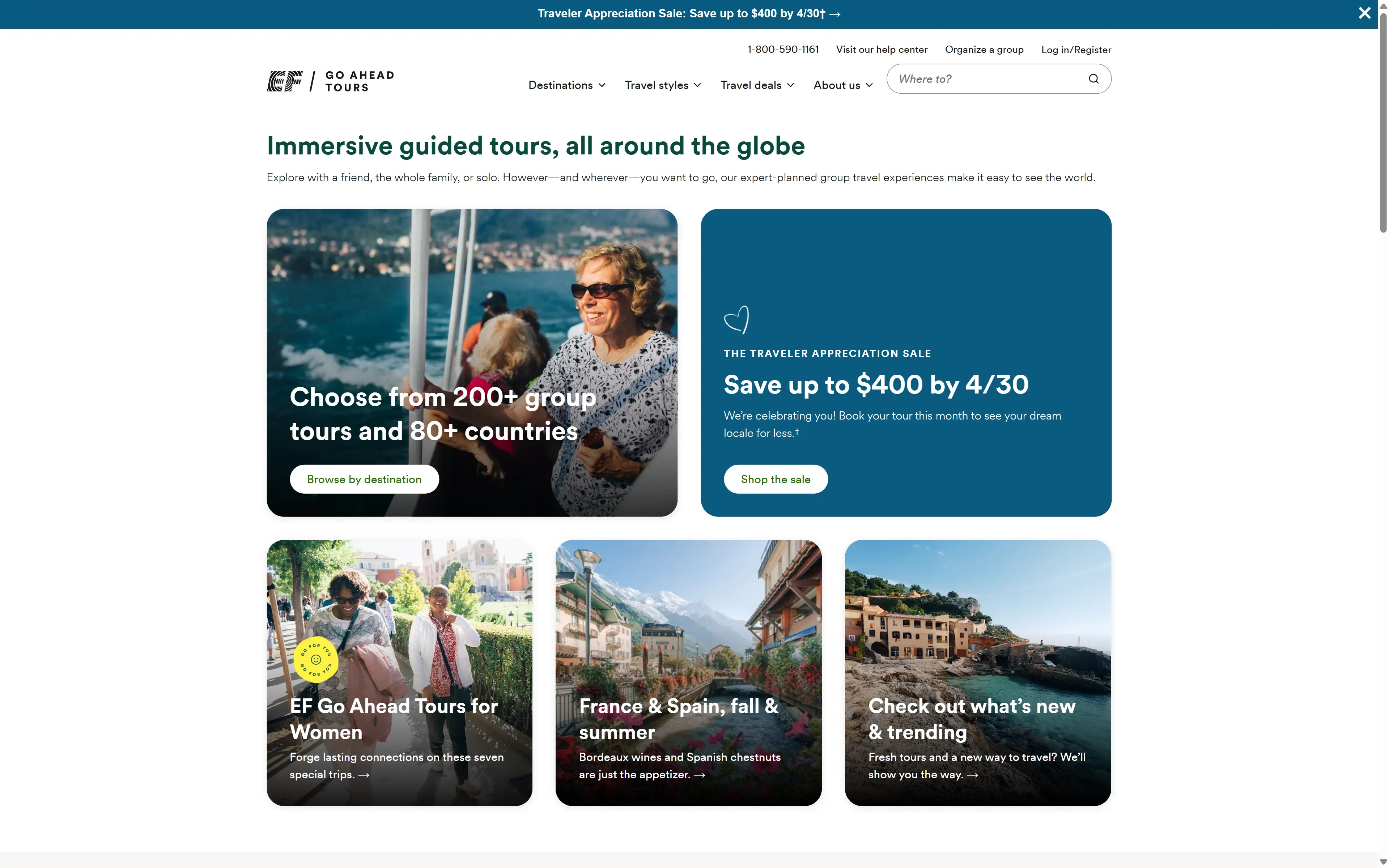 desktop screenshot of website Go Ahead Tours