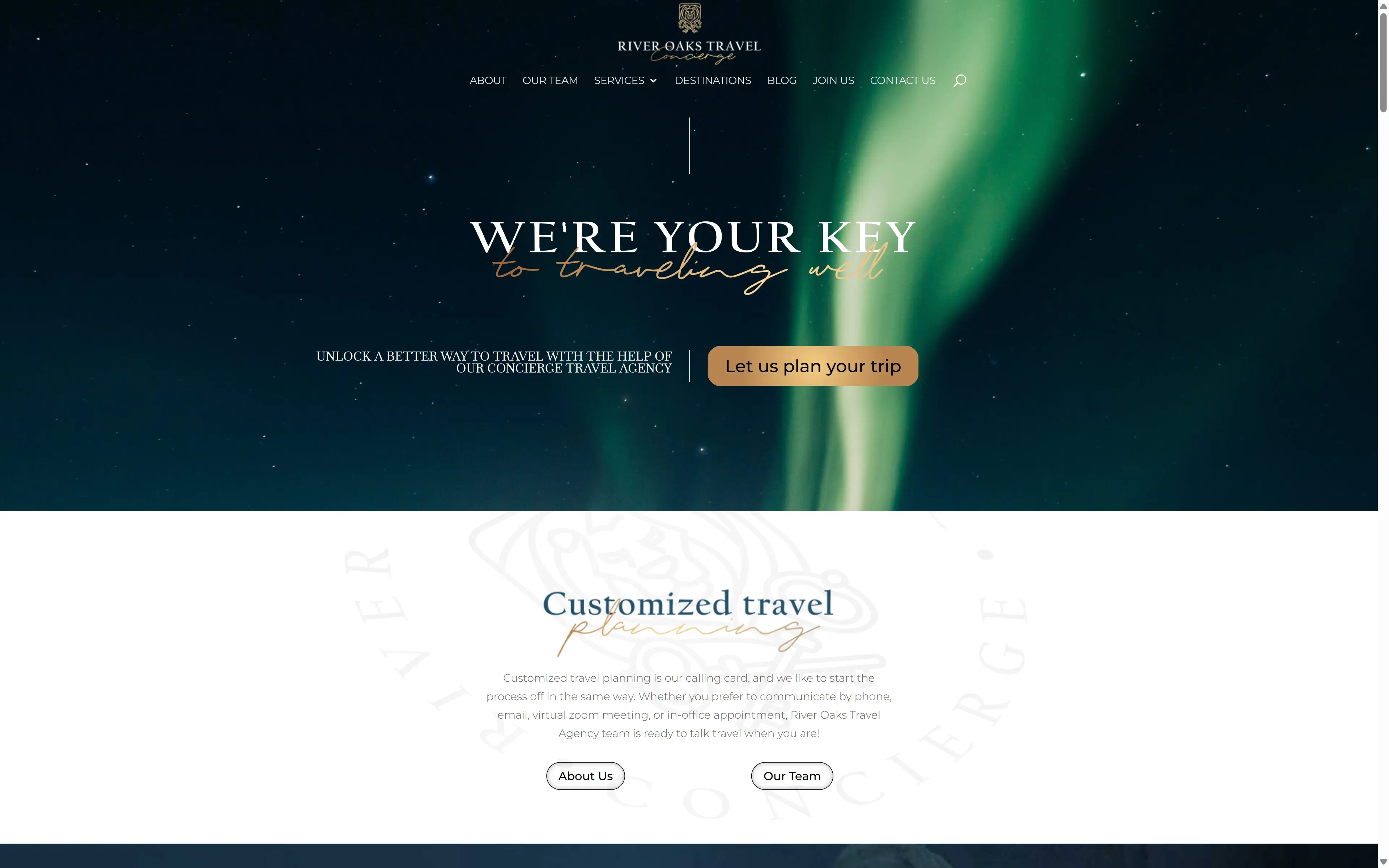 desktop screenshot of website River Oaks Travel