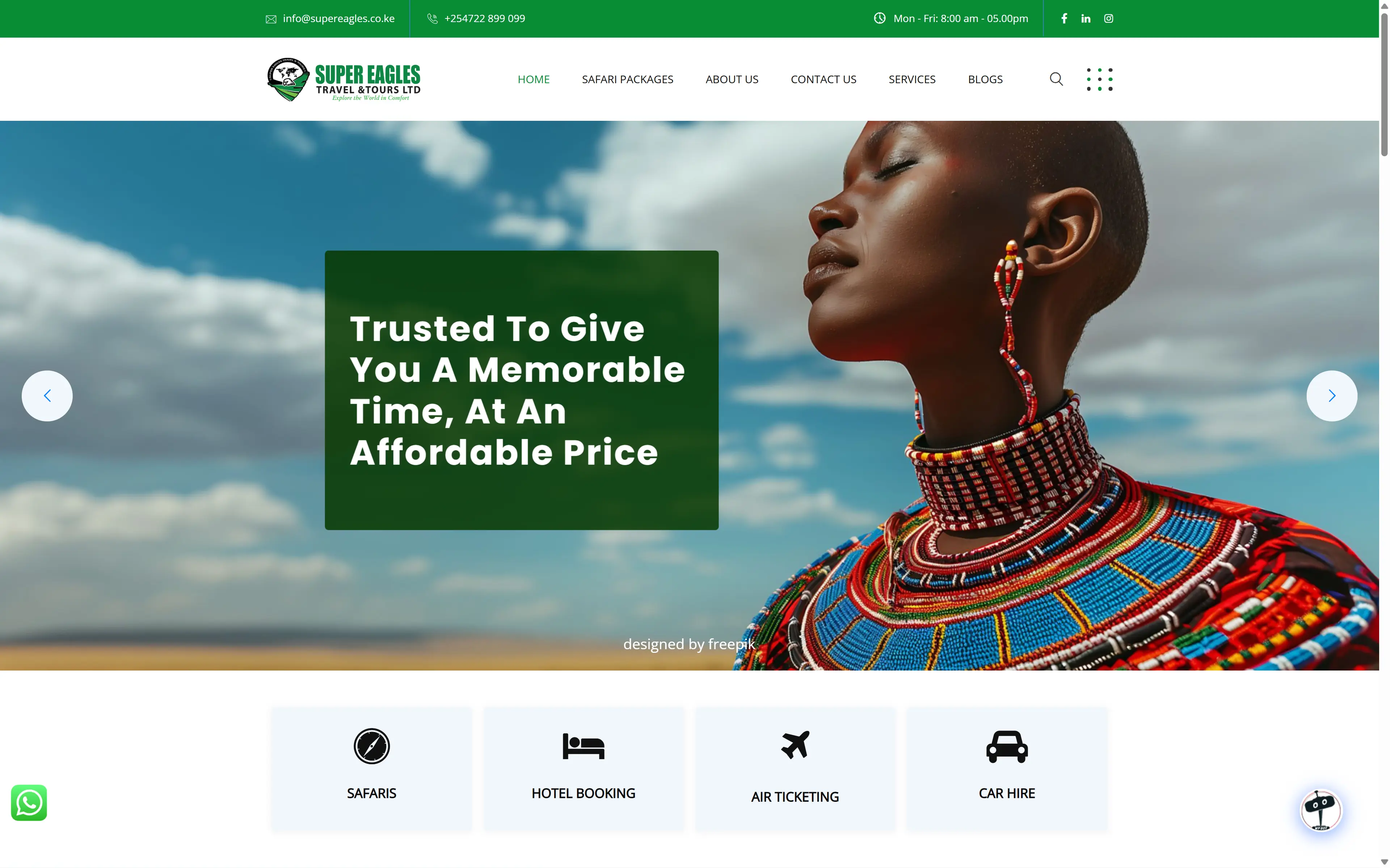 desktop screenshot of website Super Eagles Travel & Tours