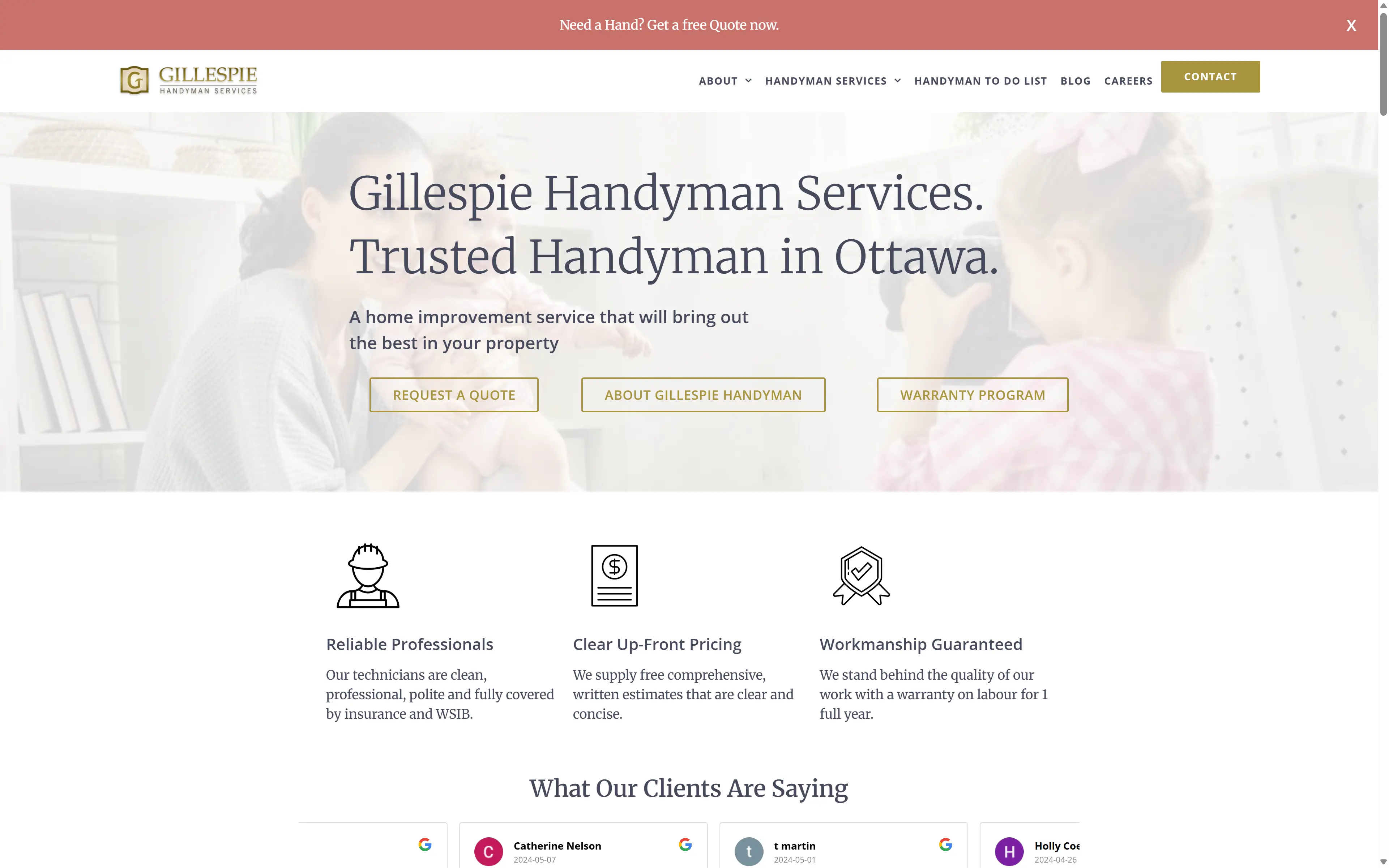 desktop screenshot of website Gillespie Handyman Services