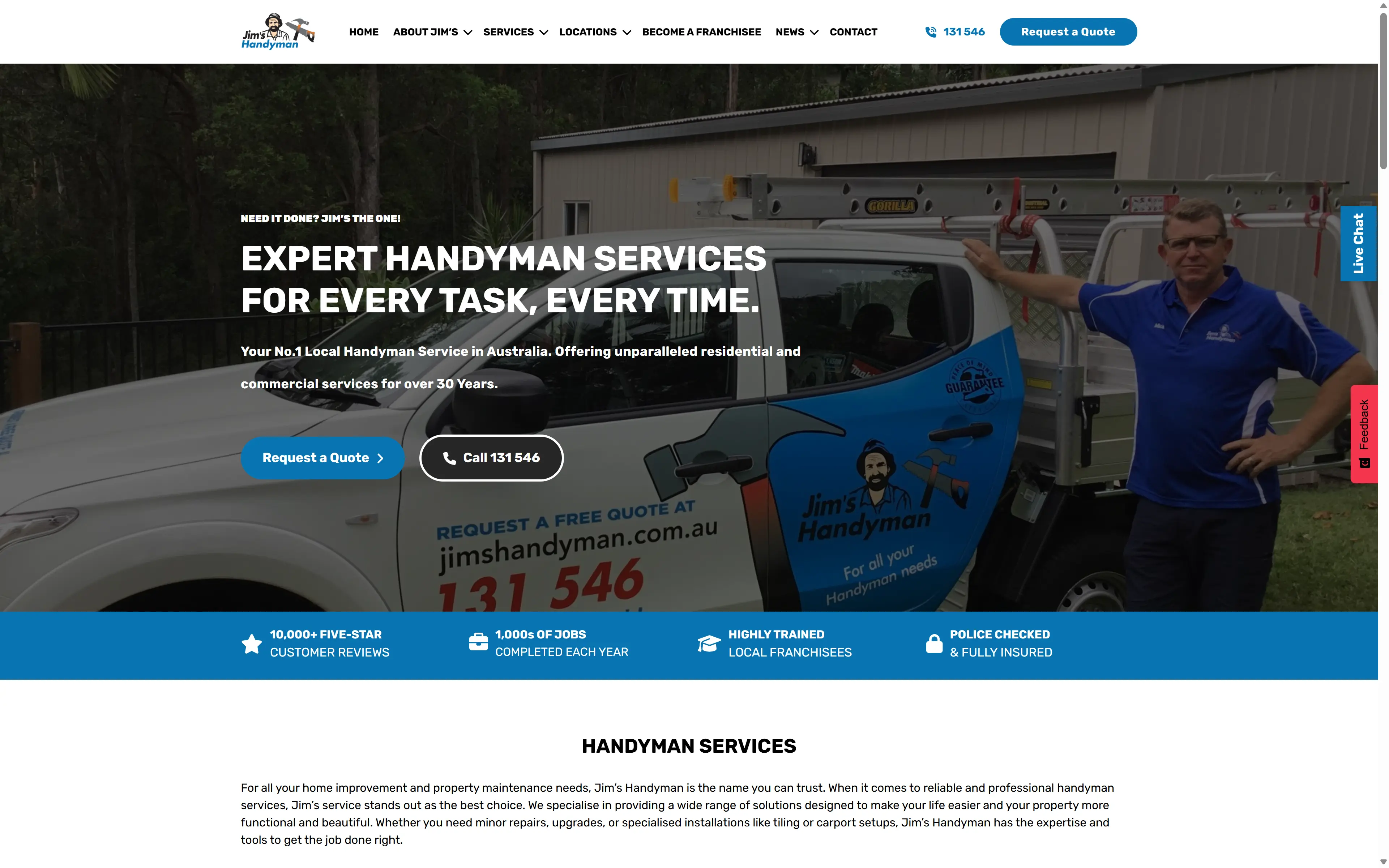 desktop screenshot of website Jim's Handyman