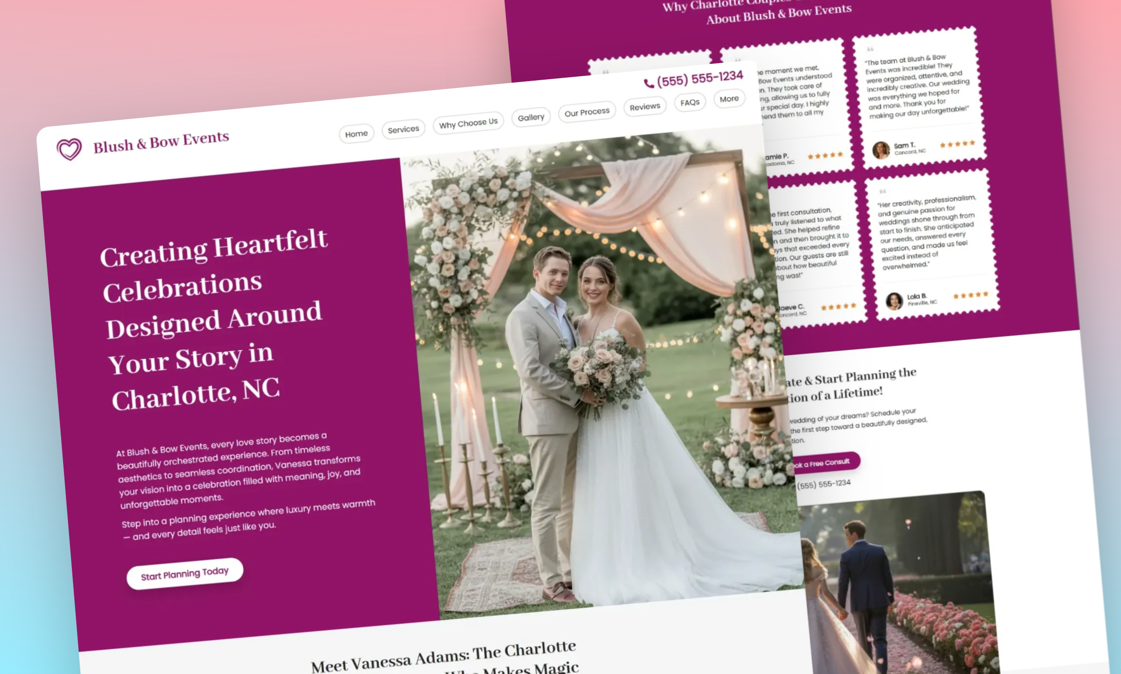 Preview of website template Blush & Bow Events