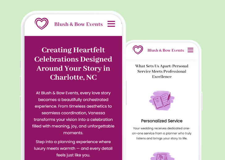 Revive Detailing and Spotless Touch landing pages in two smartphones, side by side, showing mobile view of the websites