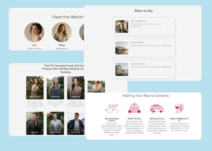 A collage of services section generated by Zarla showing different styles of service items, all having a picture, a title, and a brief description