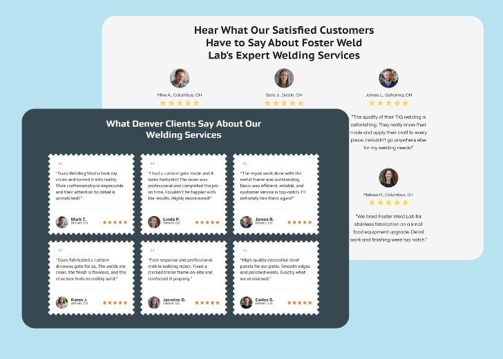 A collage of reviews section generated by Zarla showing different styles of testimonials