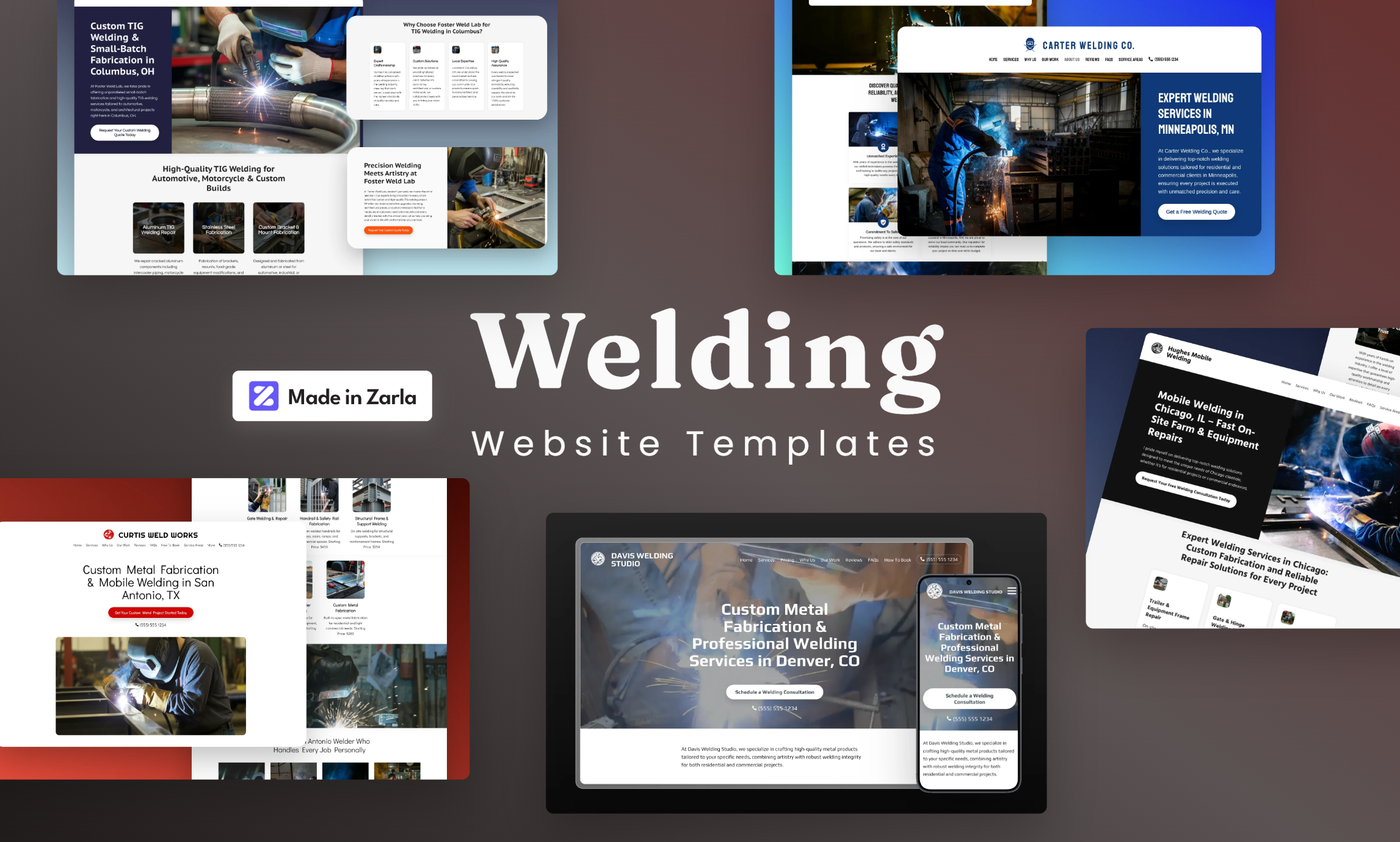 Collection of welding website templates created with Zarla