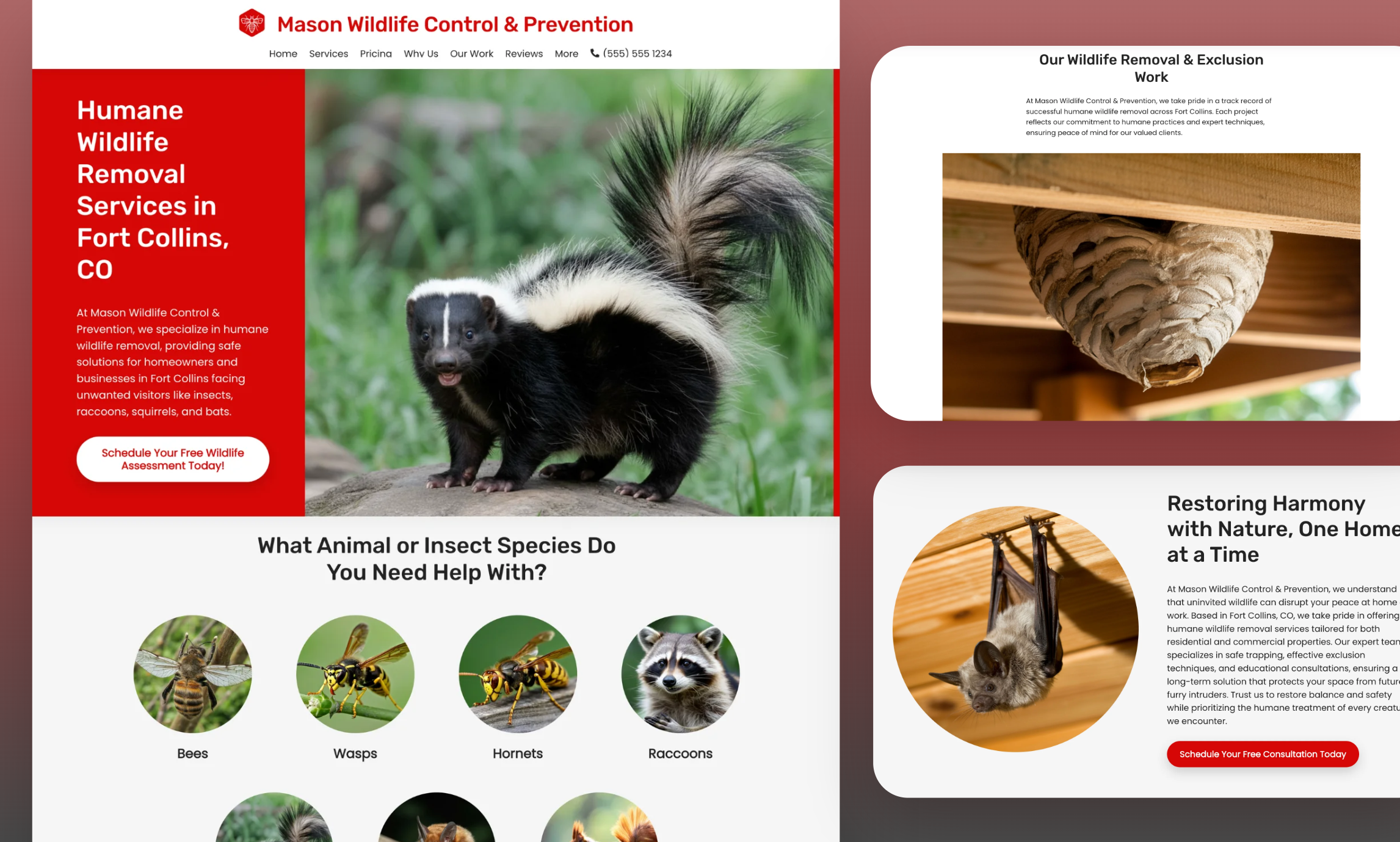Preview of website template Mason Wildlife Control & Prevention