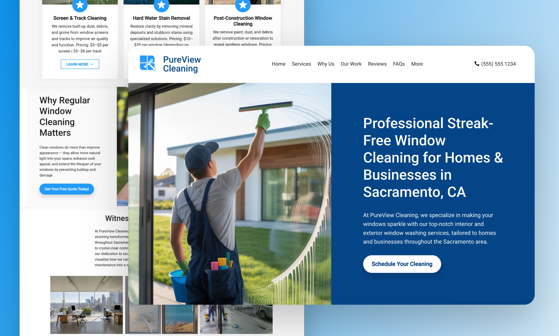 Preview of website template PureView Cleaning