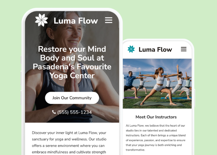 Revive Detailing and Spotless Touch landing pages in two smartphones, side by side, showing mobile view of the websites