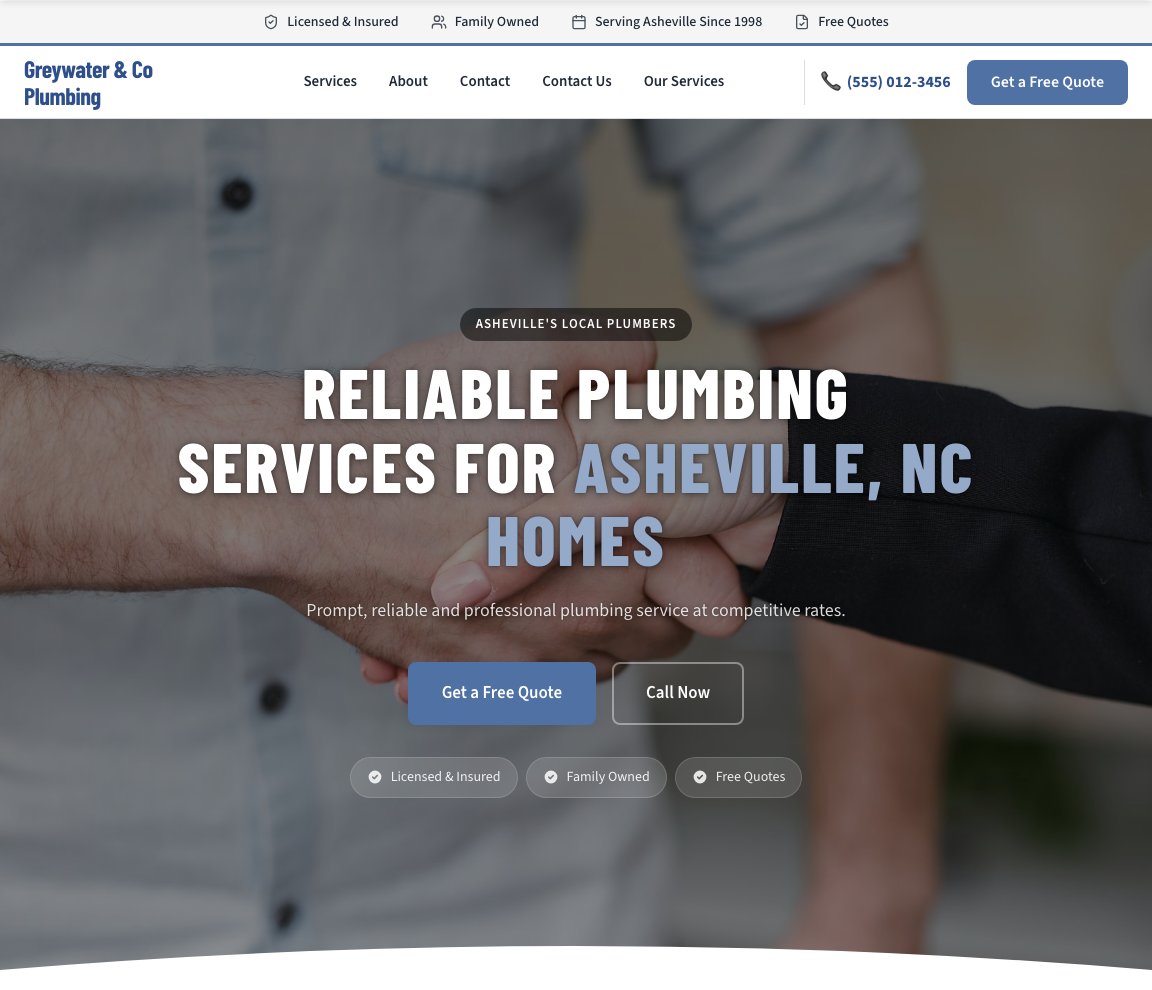 After: the same business rebuilt by Zarla with a photo hero, a call button and a trust row