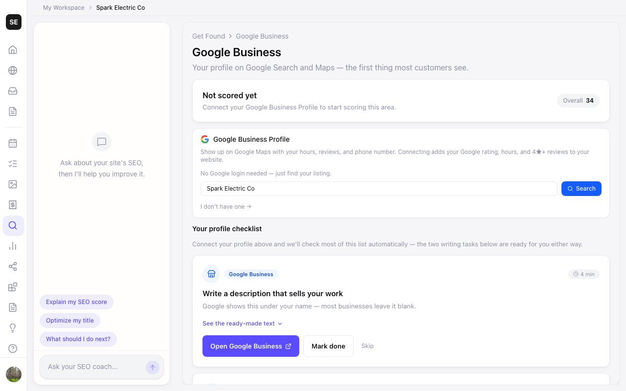 Zarla's Google Business page for a live site: search for your listing to connect it.