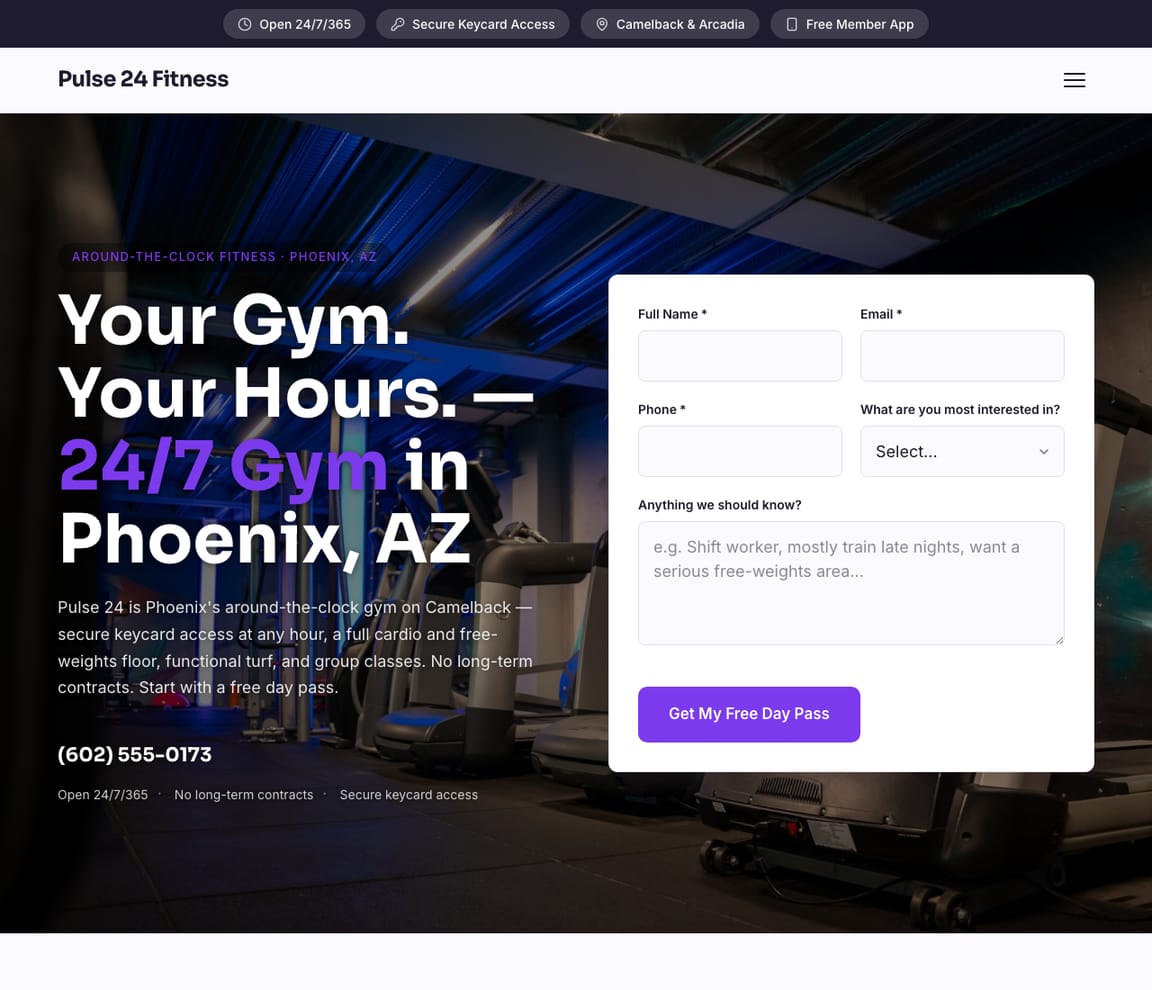 24/7 Gym website template preview