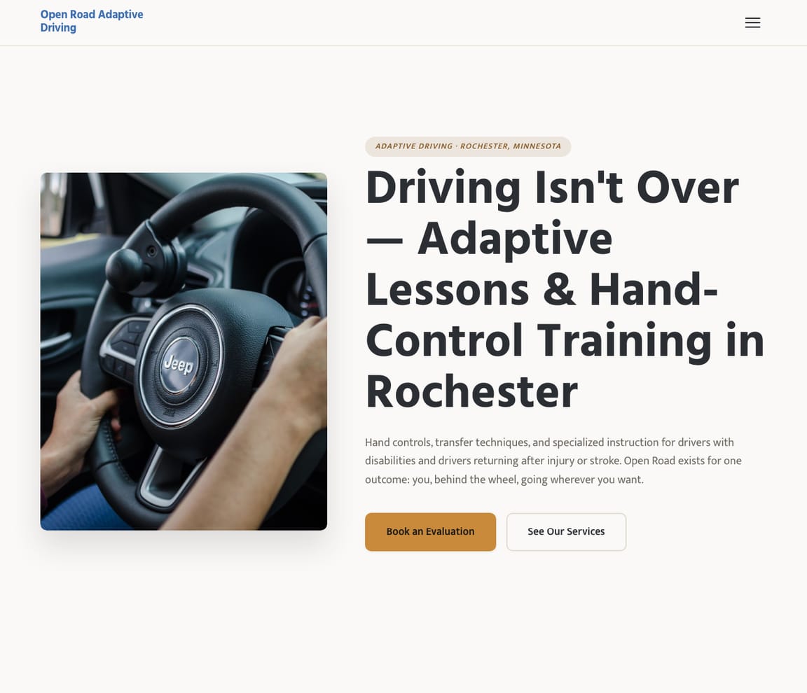 Adaptive Driving Lessons website template preview