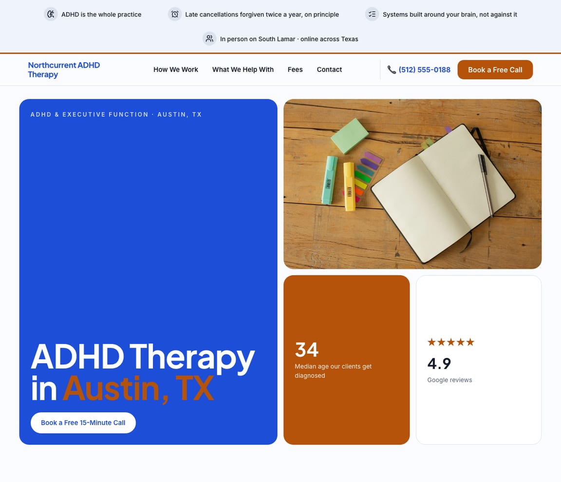 ADHD & Executive Function Therapy website template preview