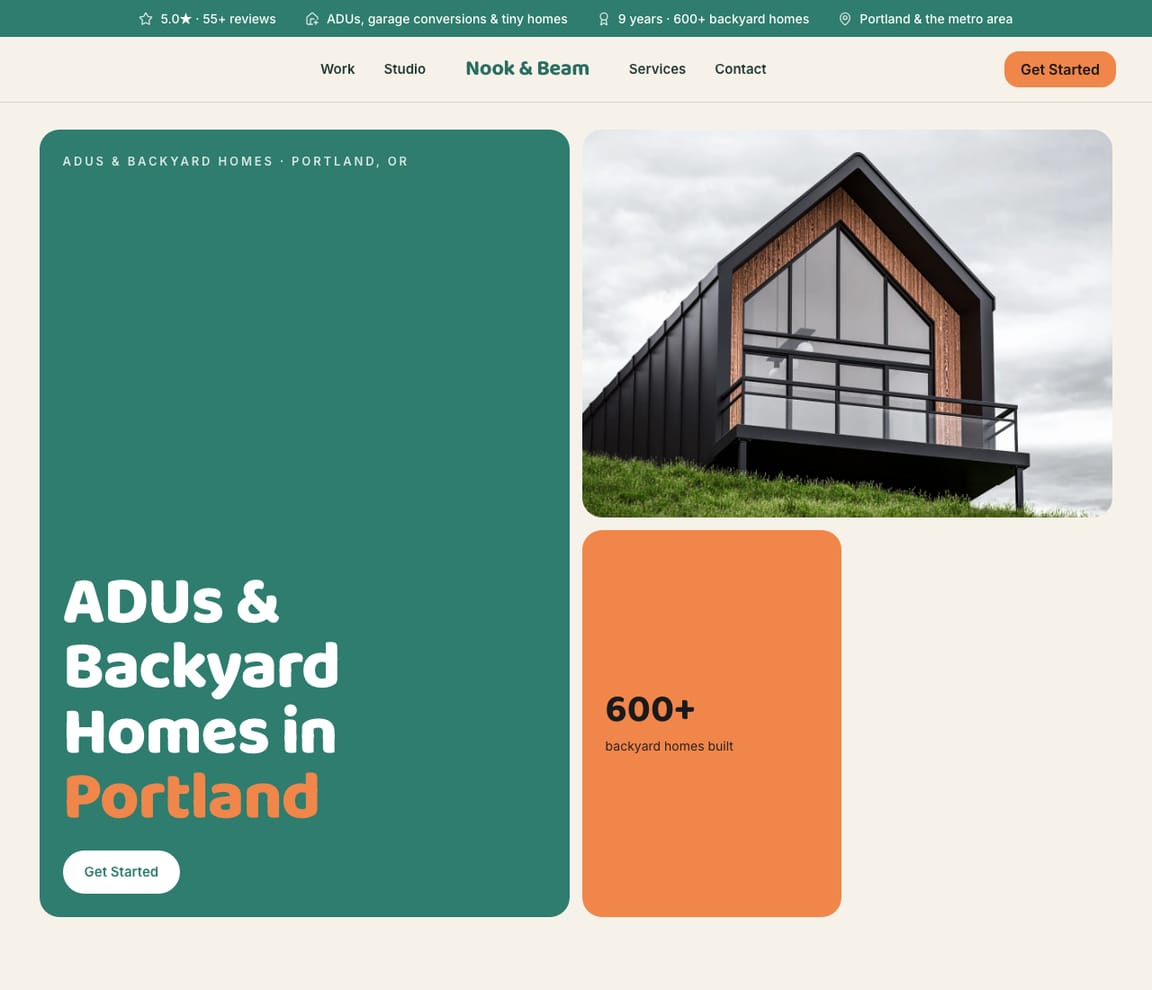 ADU & Backyard Home Studio website template preview