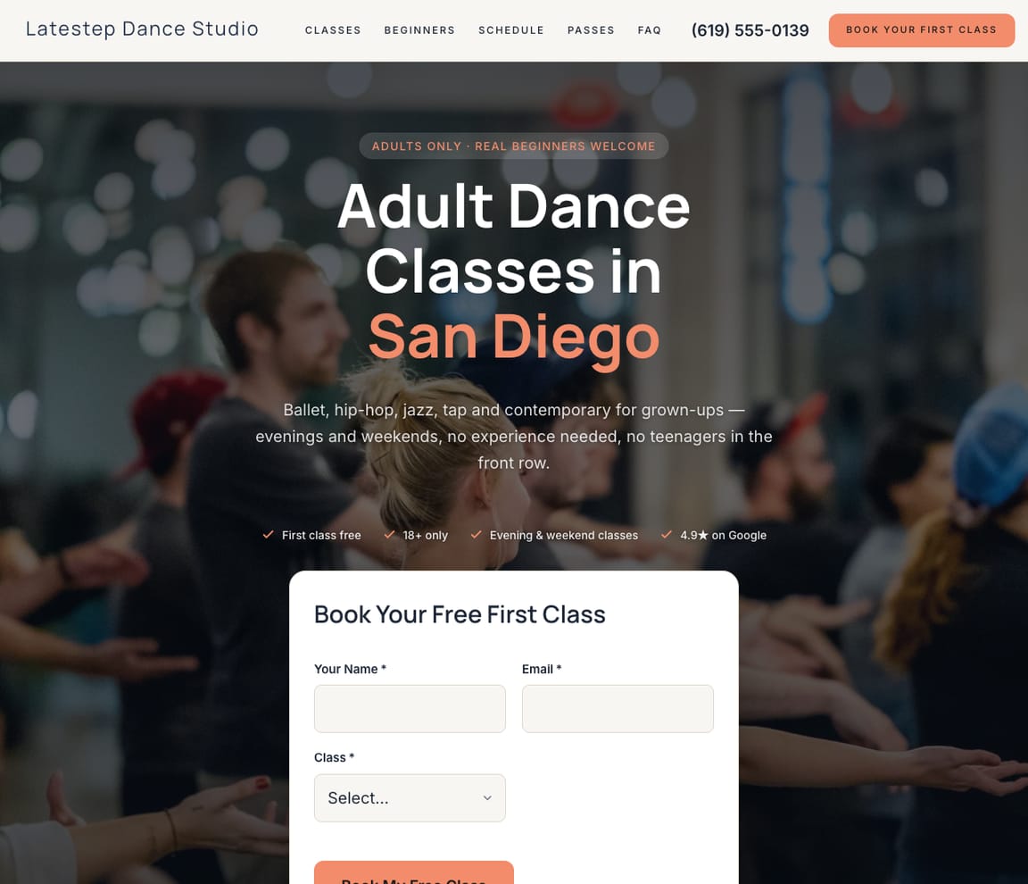 Adult Dance Classes website template preview