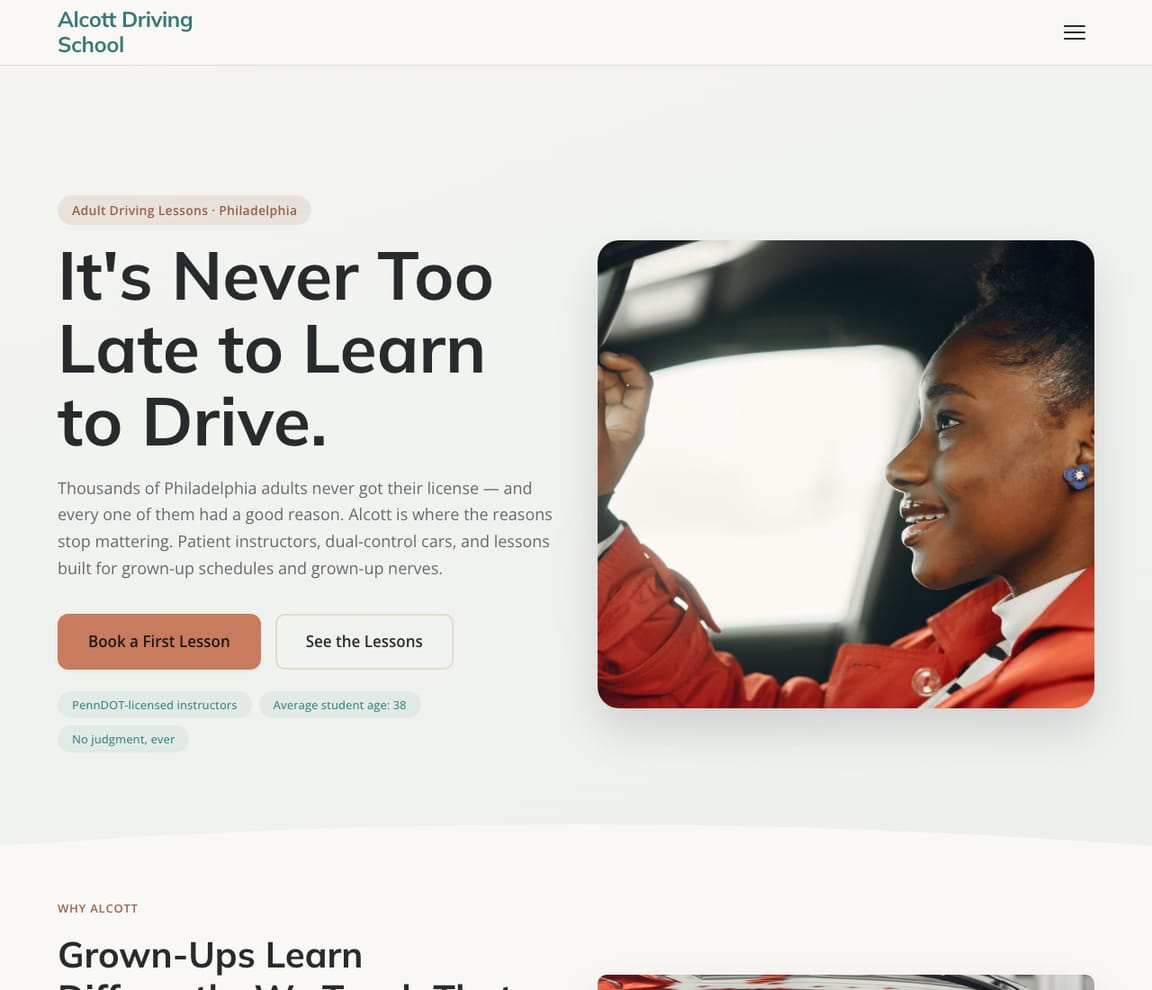 Adult Driving Lessons website template preview