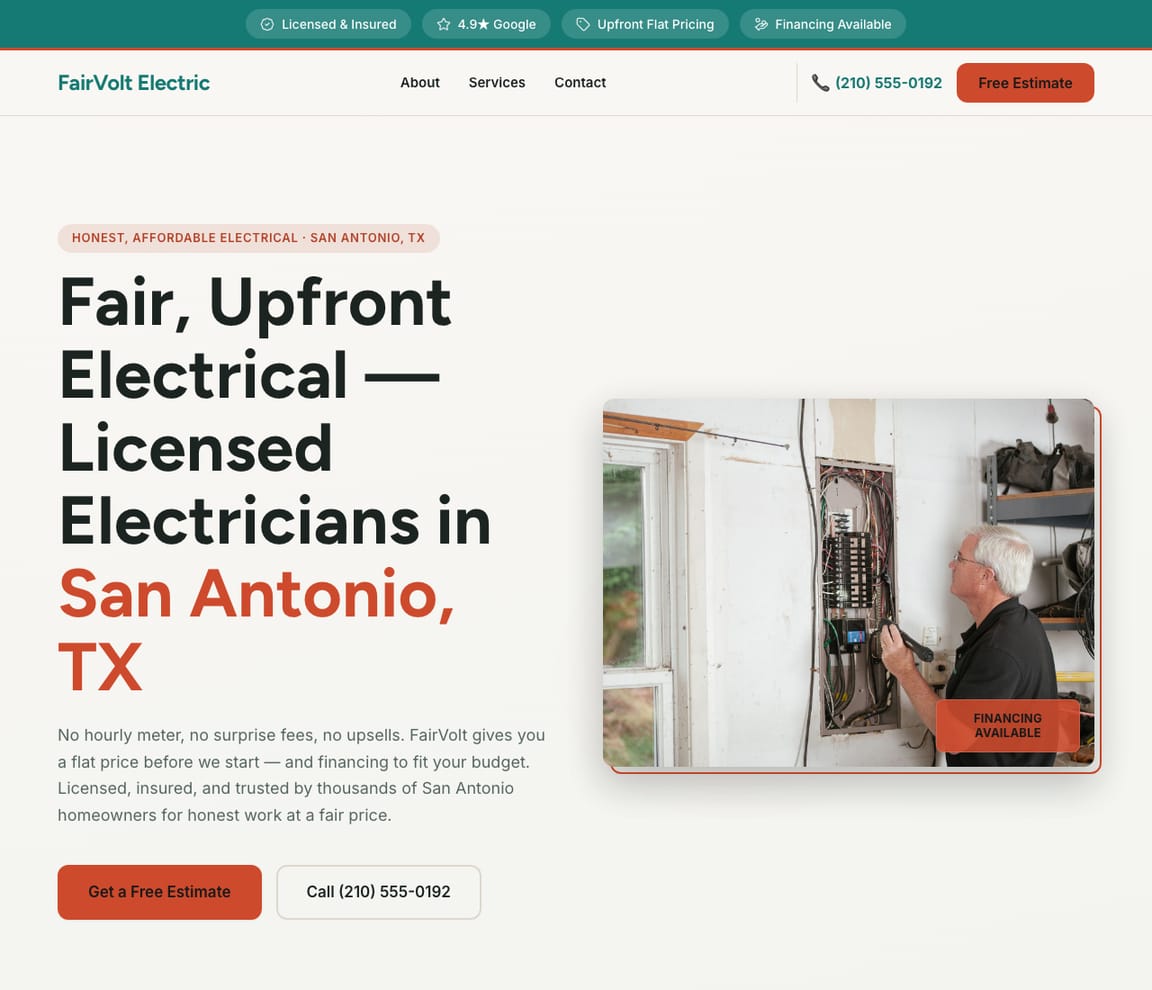 Electrician - Affordable & Financing website template preview