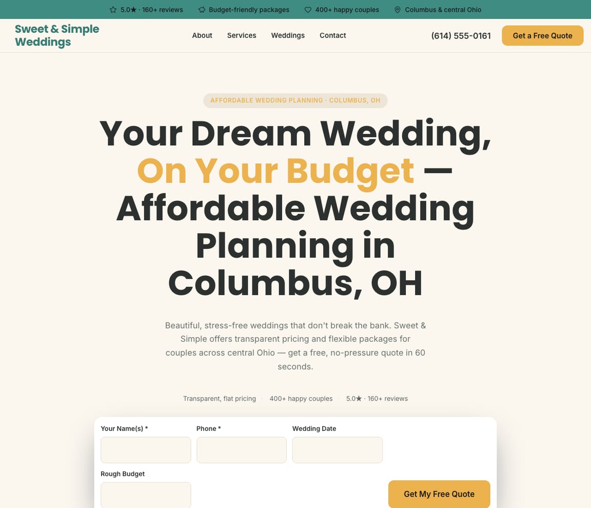 Affordable Wedding Planner website template preview