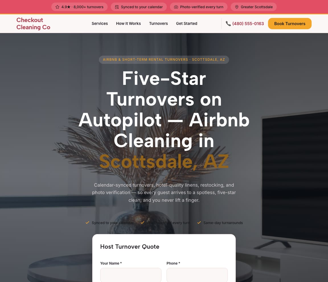 Airbnb Turnover Cleaning website template preview