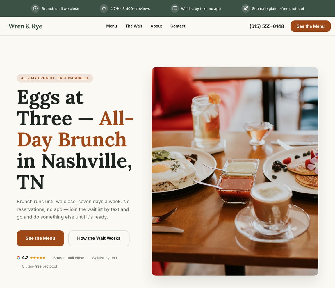 All-Day Brunch Cafe website template preview