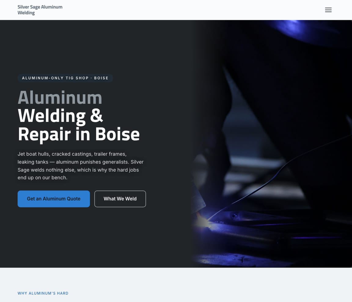 Aluminum Welding website template preview