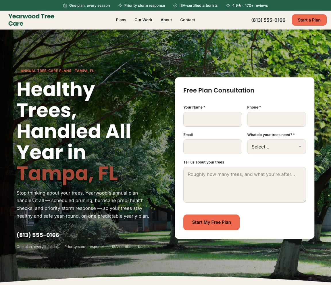 Annual Tree-Care Plan website template preview