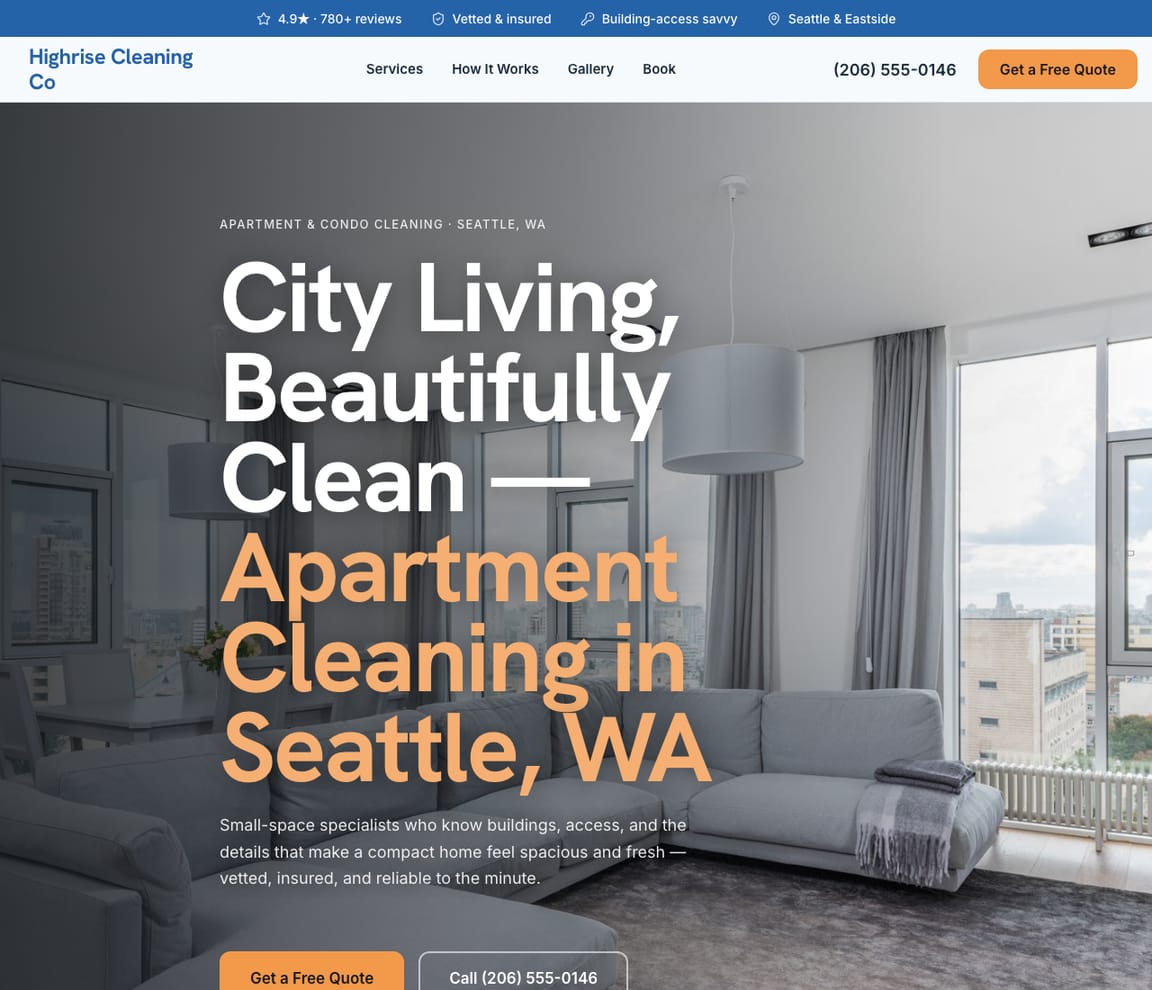 Apartment & Condo Cleaning website template preview