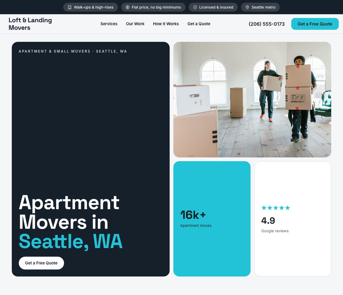 Apartment & Small Movers website template preview