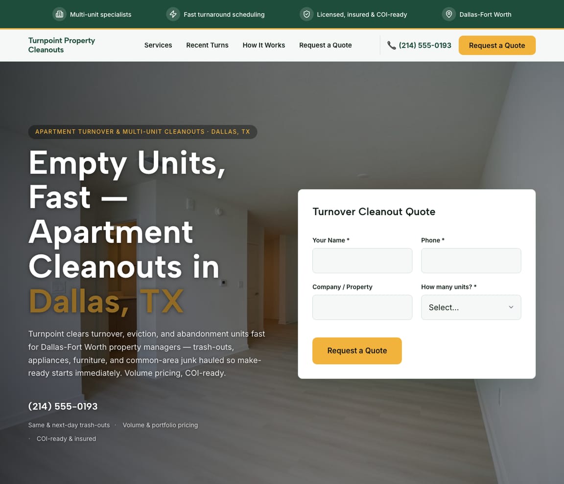 Apartment Turnover Cleanouts website template preview