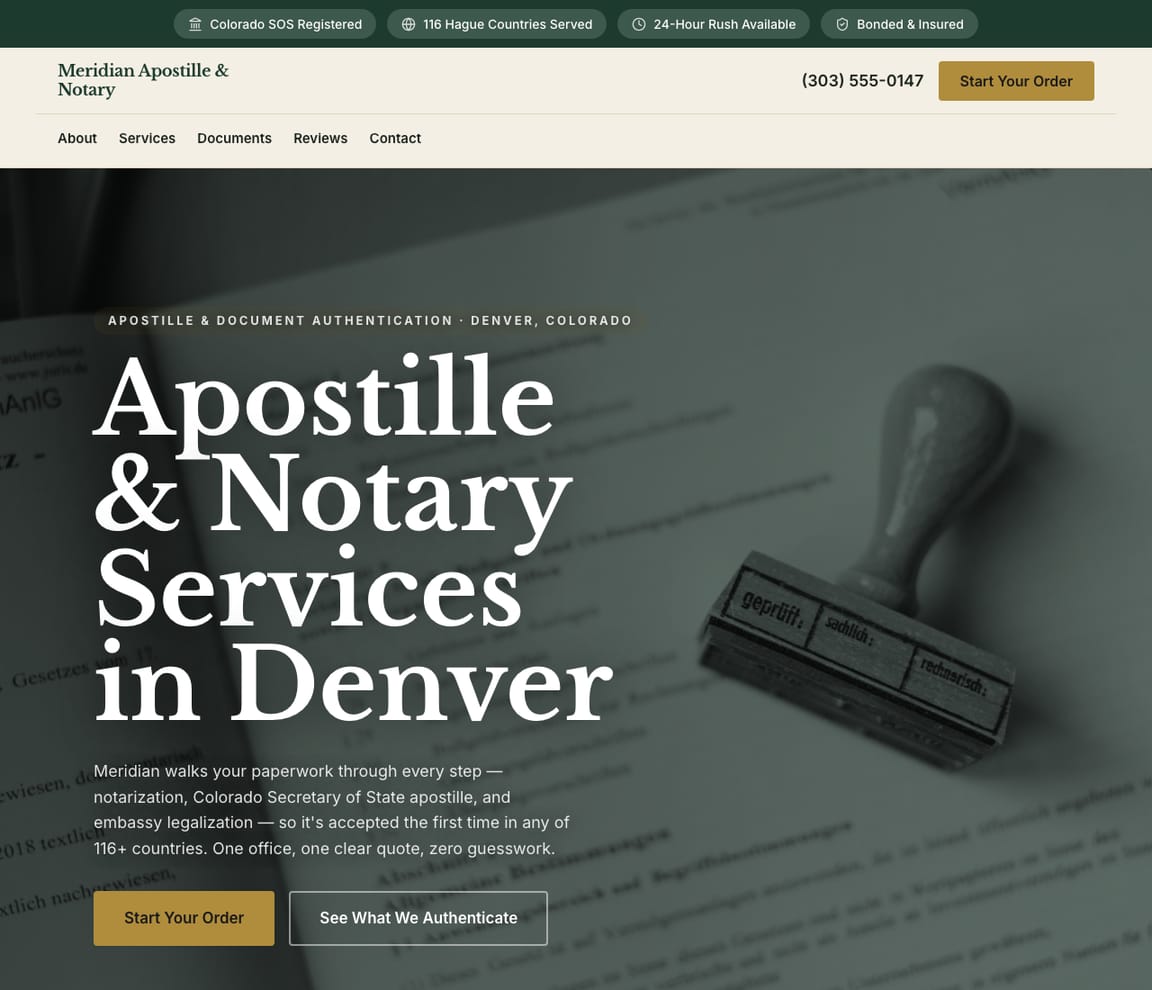Apostille & Authentication website template preview
