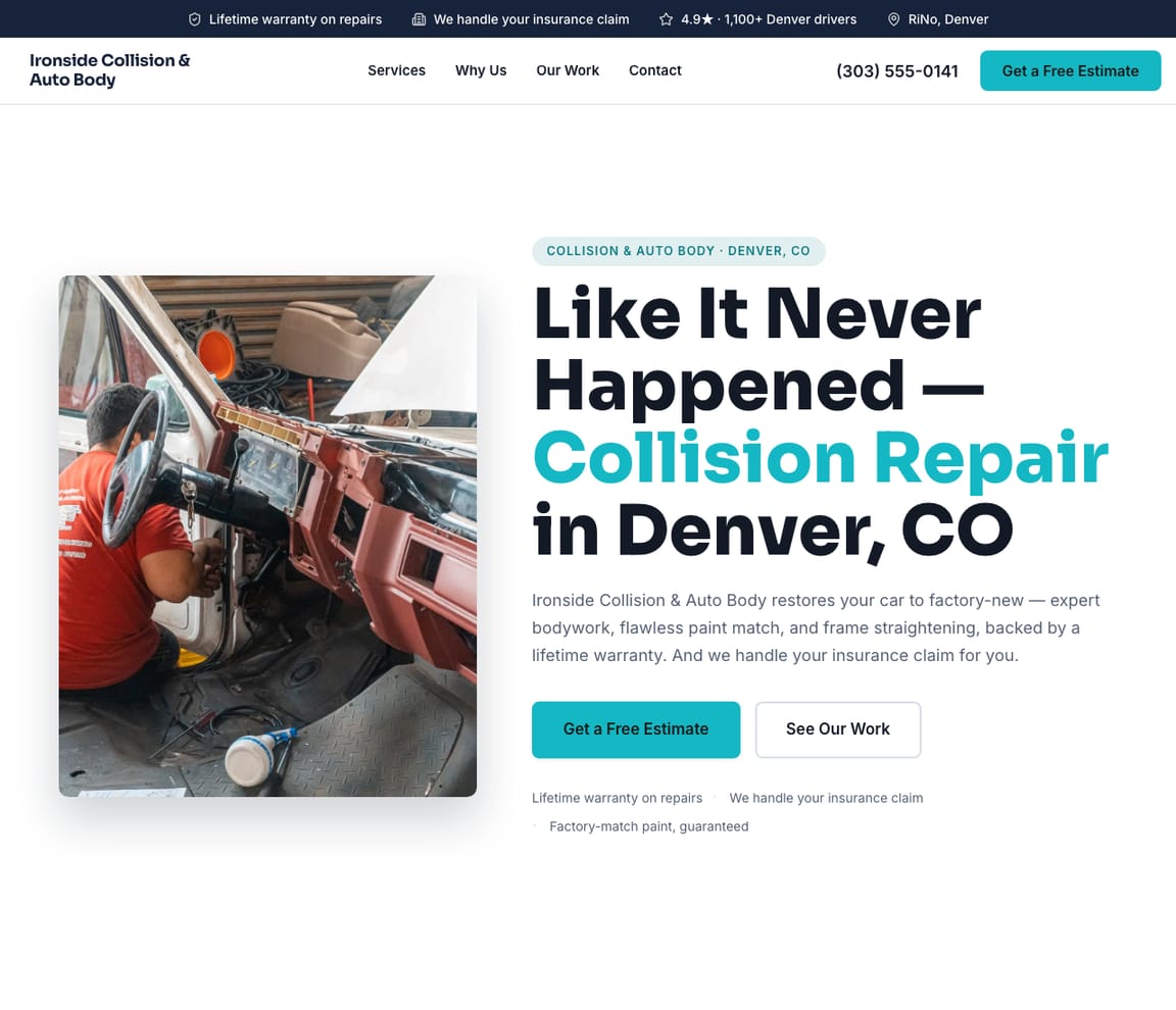 Collision & Auto Body Shop website template preview