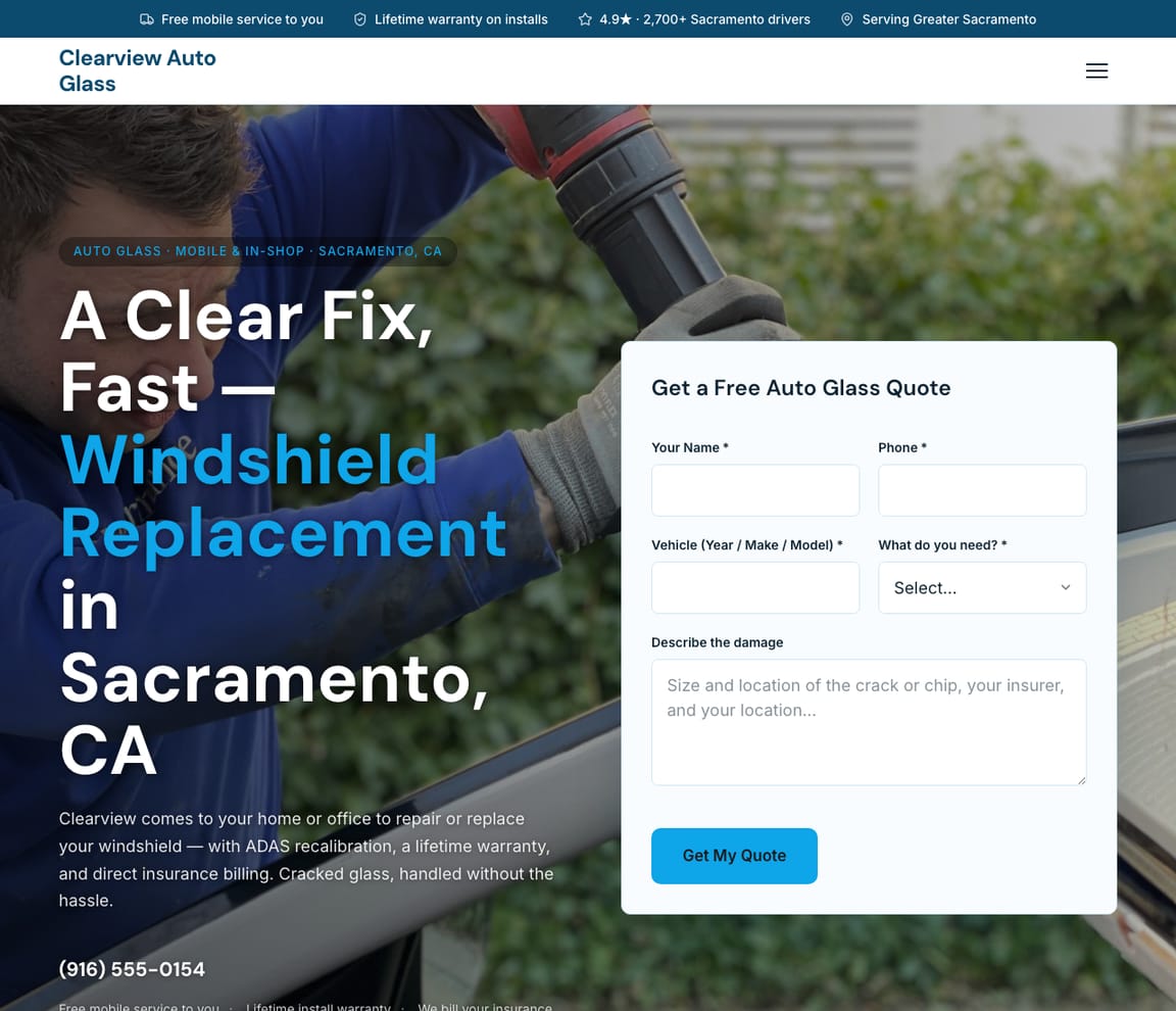 Auto Glass & Windshield website template preview