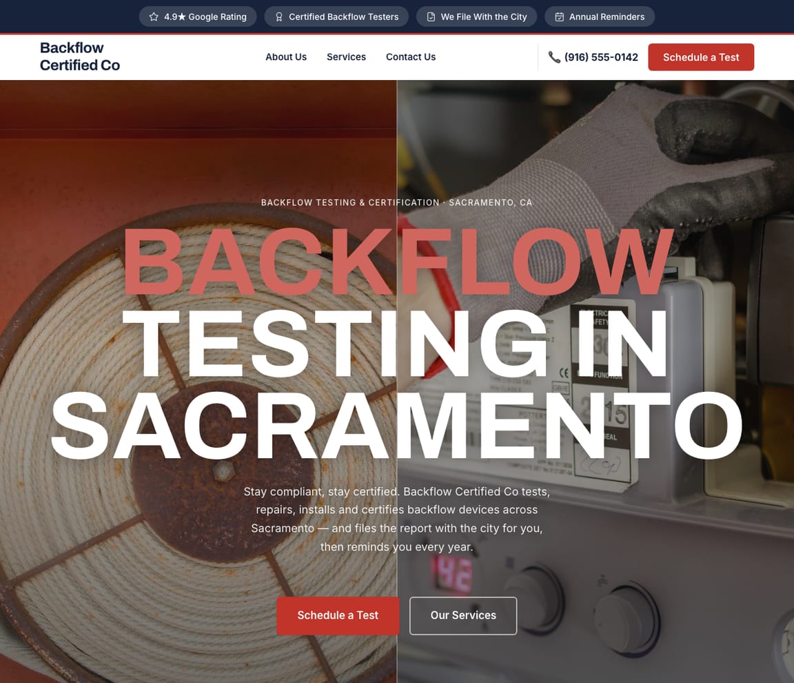 Plumber - Backflow Testing website template preview