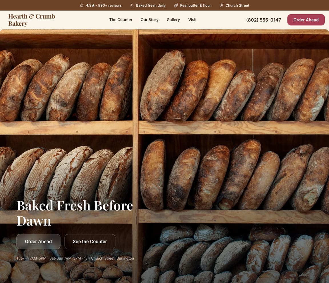 Bakery website template preview