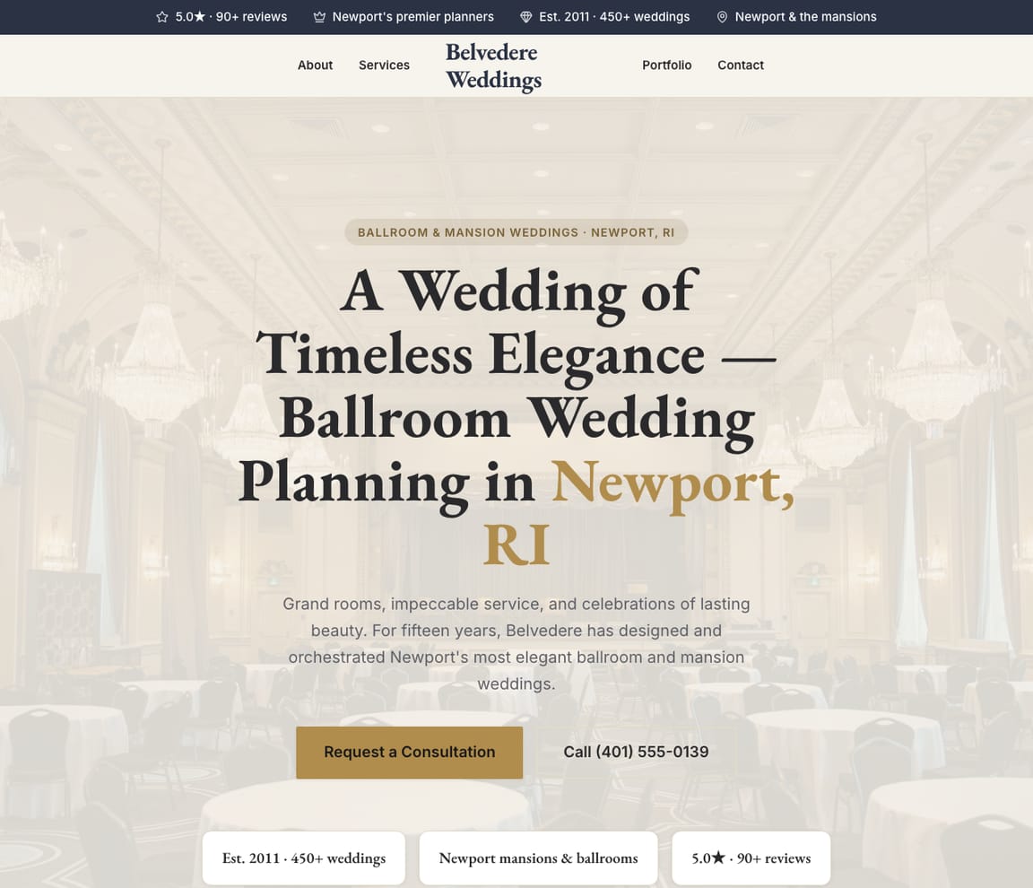 Ballroom & Luxury Wedding Planner website template preview