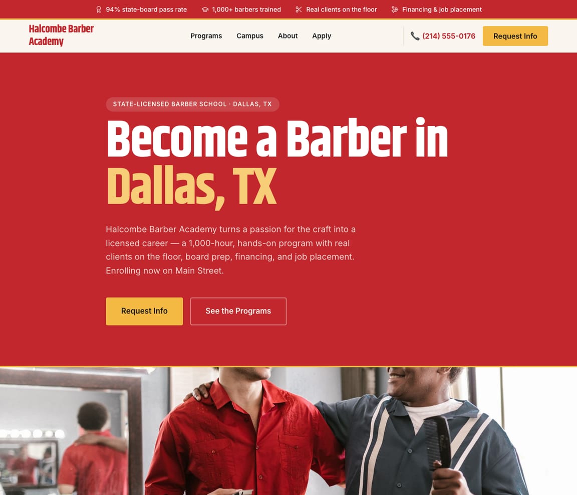 Barber Academy & School website template preview