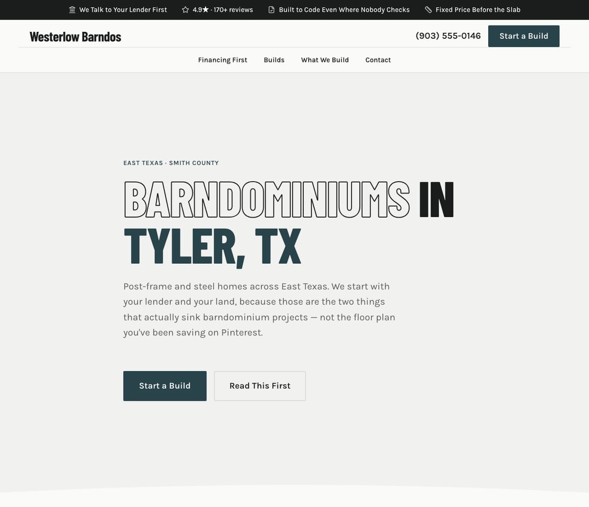 Barndominium Builder website template preview