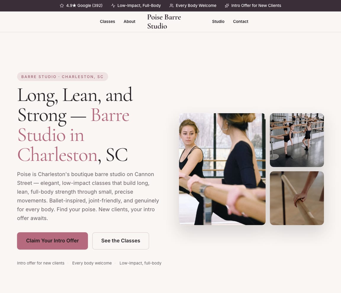 Barre Studio website template preview