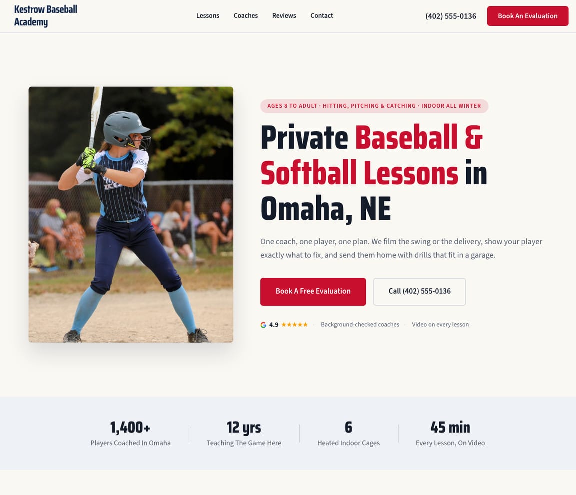 Baseball & Softball Lessons website template preview