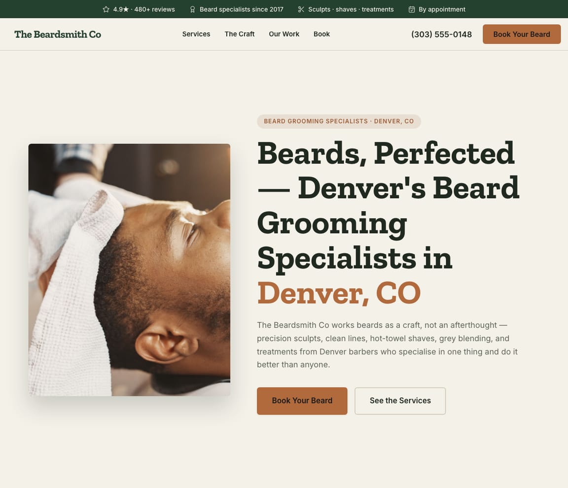 Beard Grooming Specialist website template preview