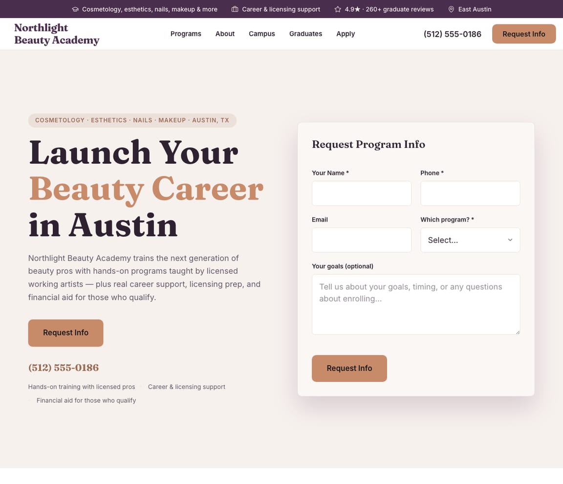 Beauty Academy & School website template preview