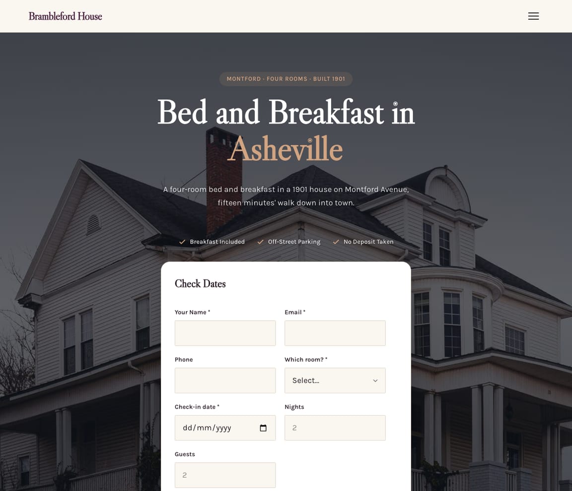 Bed & Breakfast — Editorial website template preview