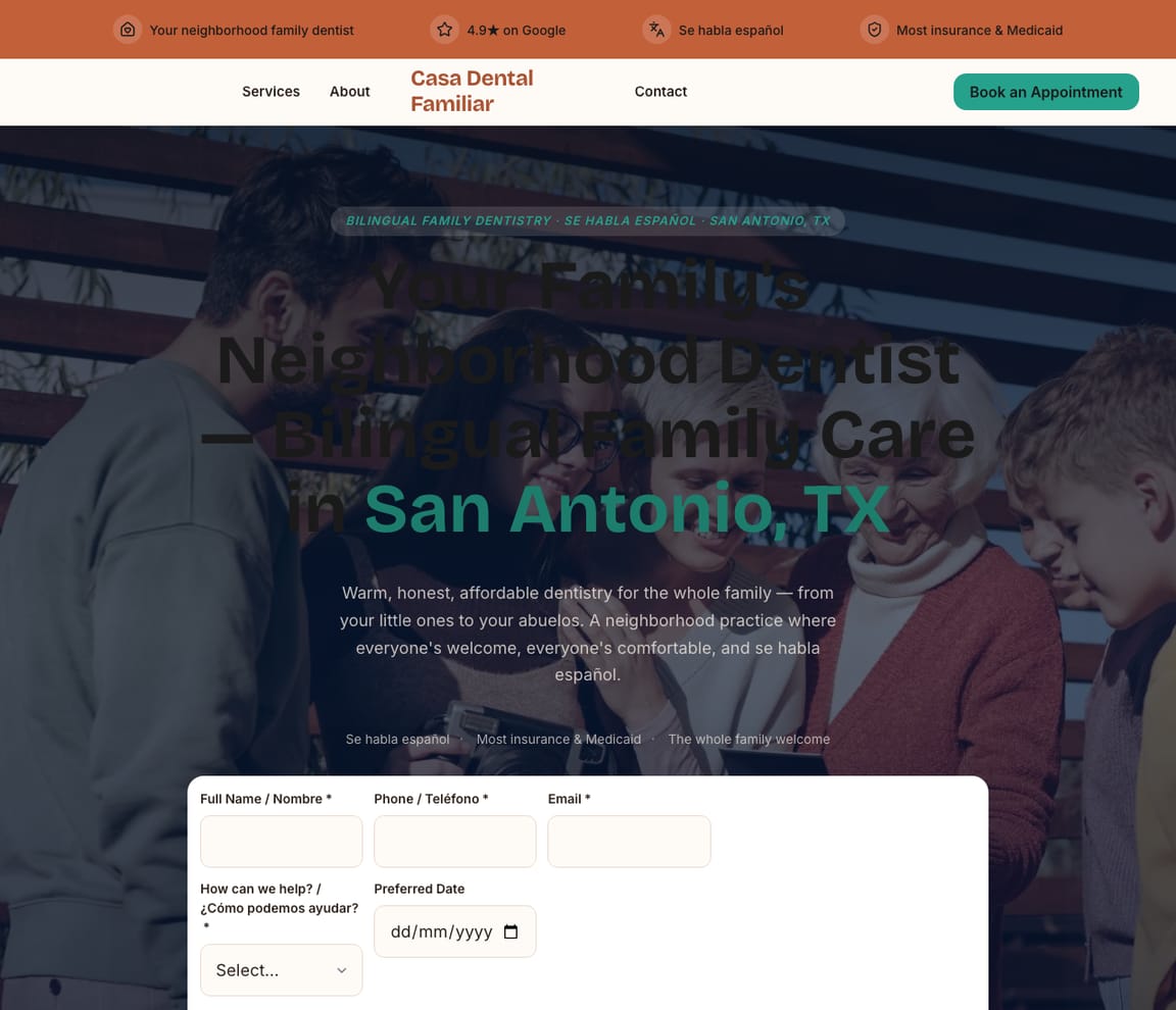 Bilingual Family Dentist website template preview
